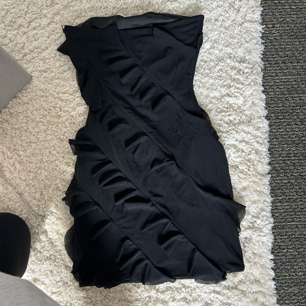 Strapless Black Ruffle Dress - Picture 3 of 7